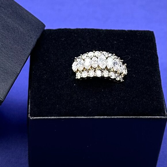 Marquise 3-Row Sterling Silver Gold Plated Cocktail Ring Size 8 - Picture 1 of 16
